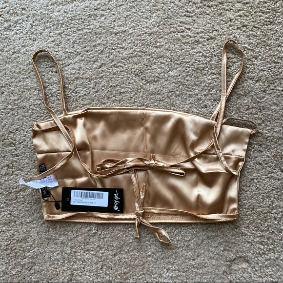 Nasty Gal Backless Strappy Gold Satin Crop Top - Picture 2 of 5